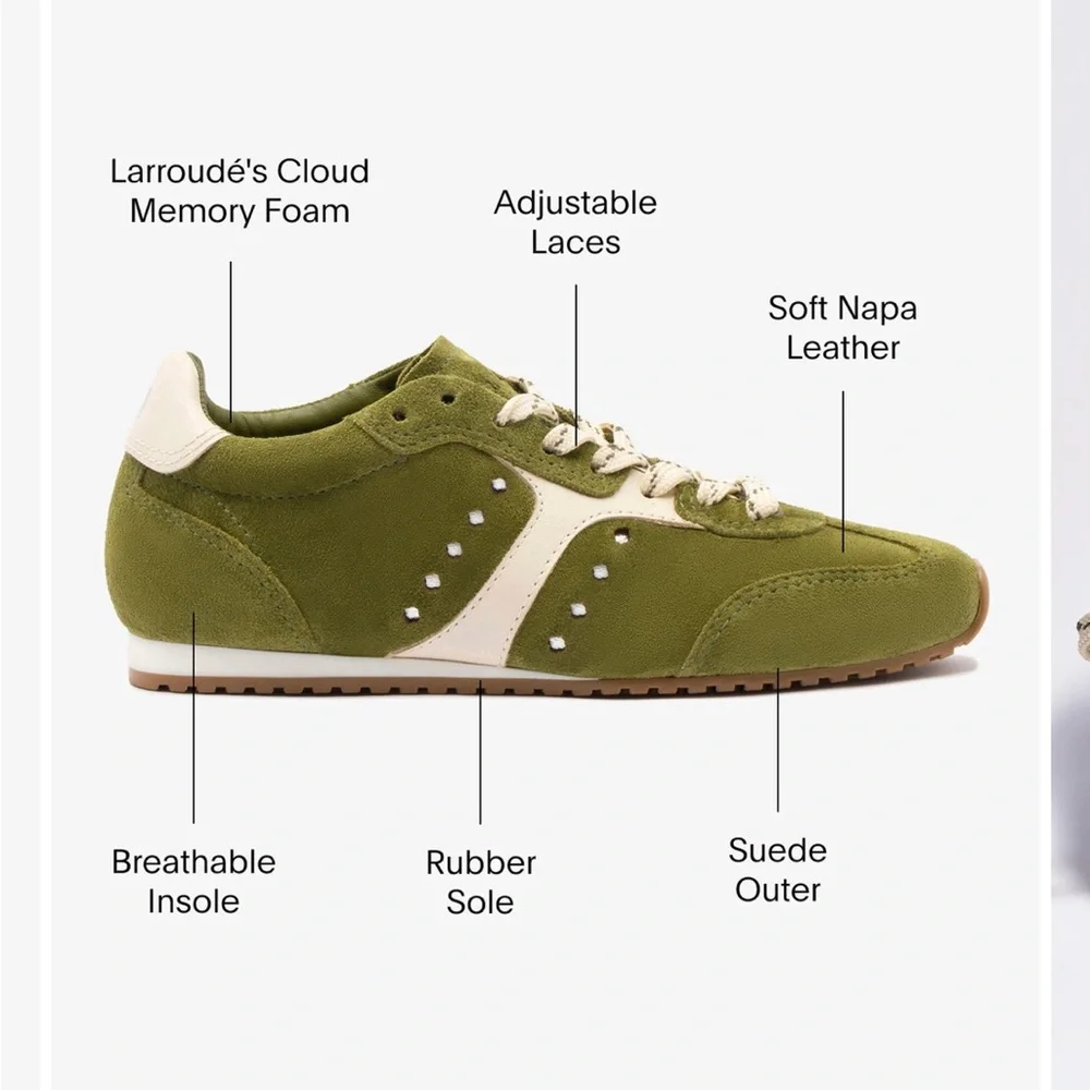 Larroude Stella Suede Sneakers in Seaweed Suede and Ivory Leather - Picture 6 of 11